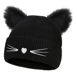 NEW Black Hat, Cat 🐈‍⬛ Nose & Whisker detail, one size fits most, soft, warm